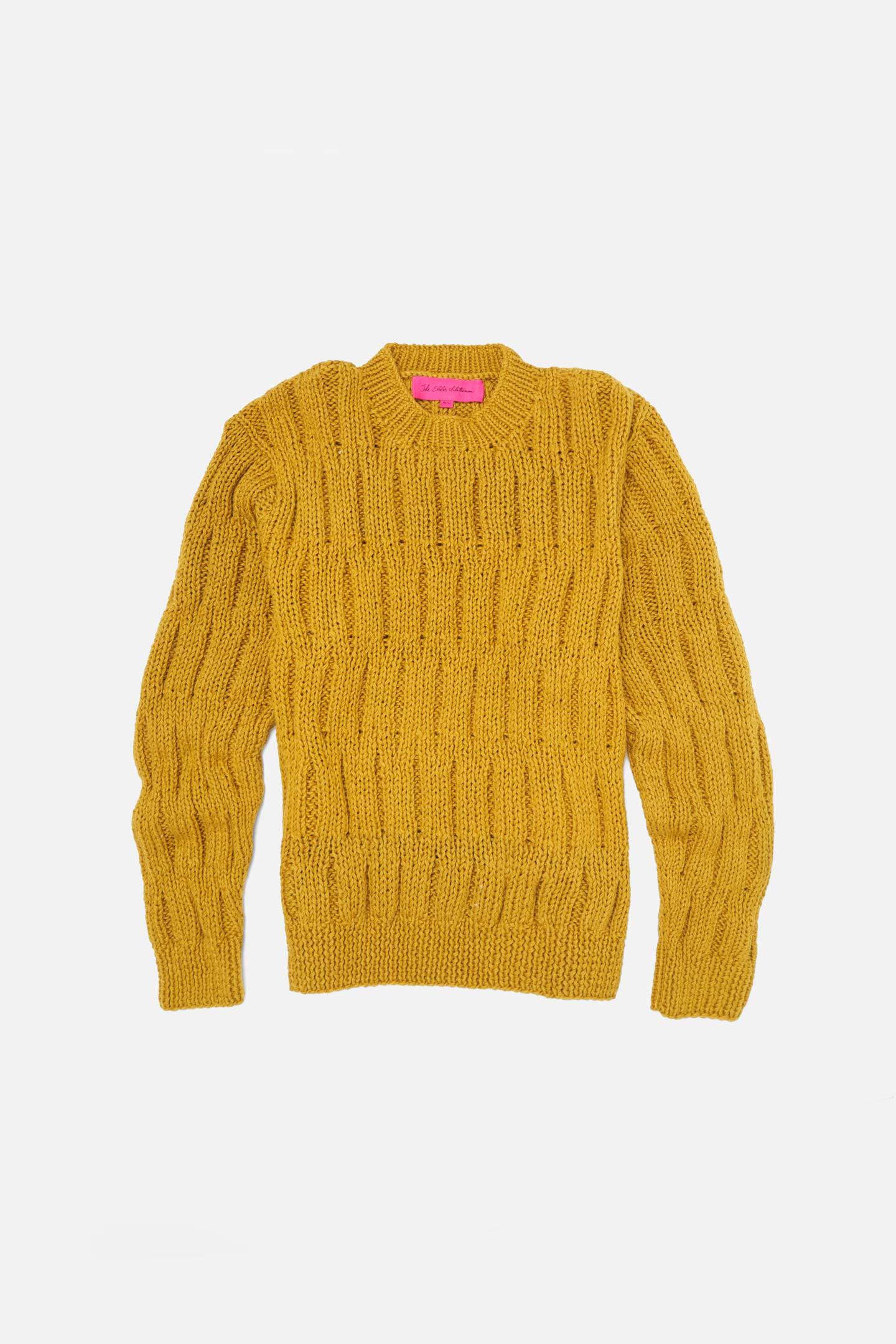 Cashmere Tide Stitch Crew in Yellow - The Elder Statesman