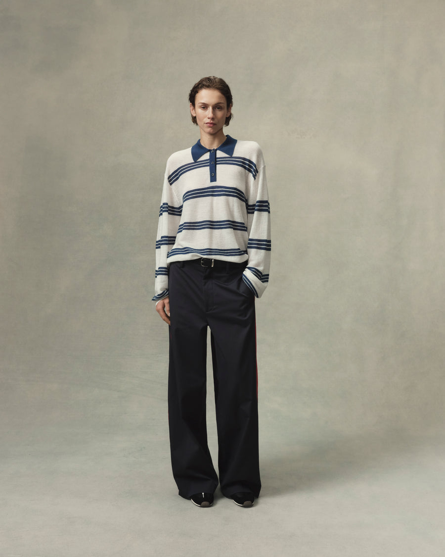 Stripe Mohair Long Sleeve Polo