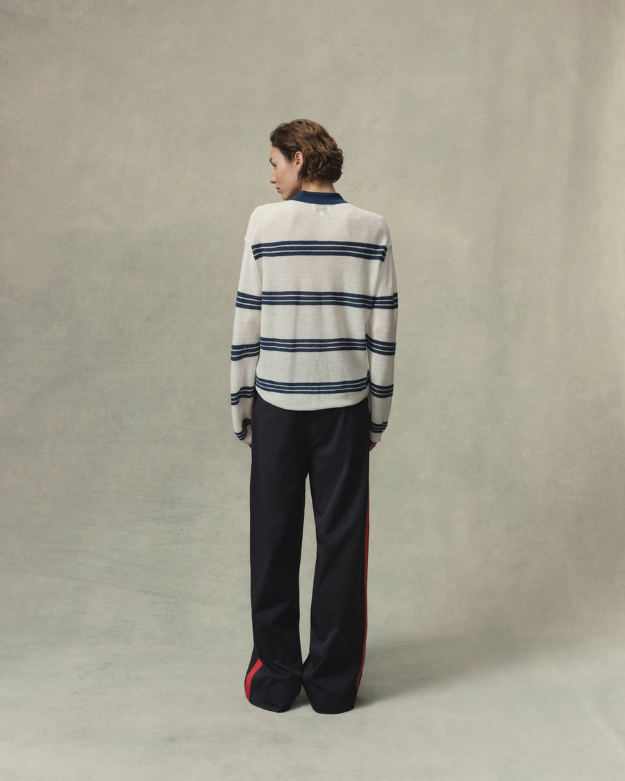 Stripe Mohair Long Sleeve Polo
