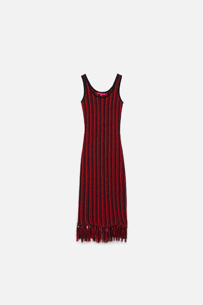 Stripe Scoopneck Fringe Dress - The Elder Statesman